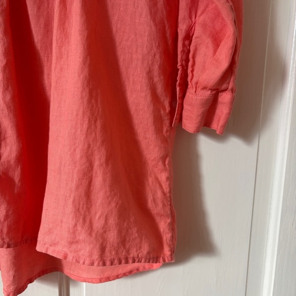 J. Jill Linen Coral Orange Button Down Pleated Tunic Size Small Vacation Coverup - Picture 4 of 11